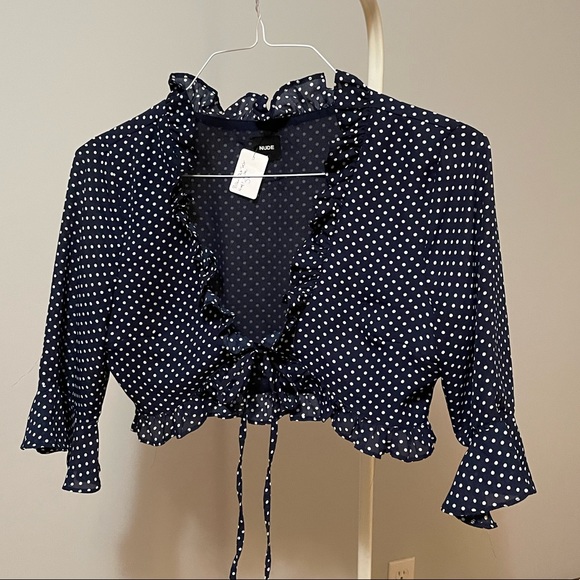 Navy & White Polka Dot Tie Top - Picture 6 of 6